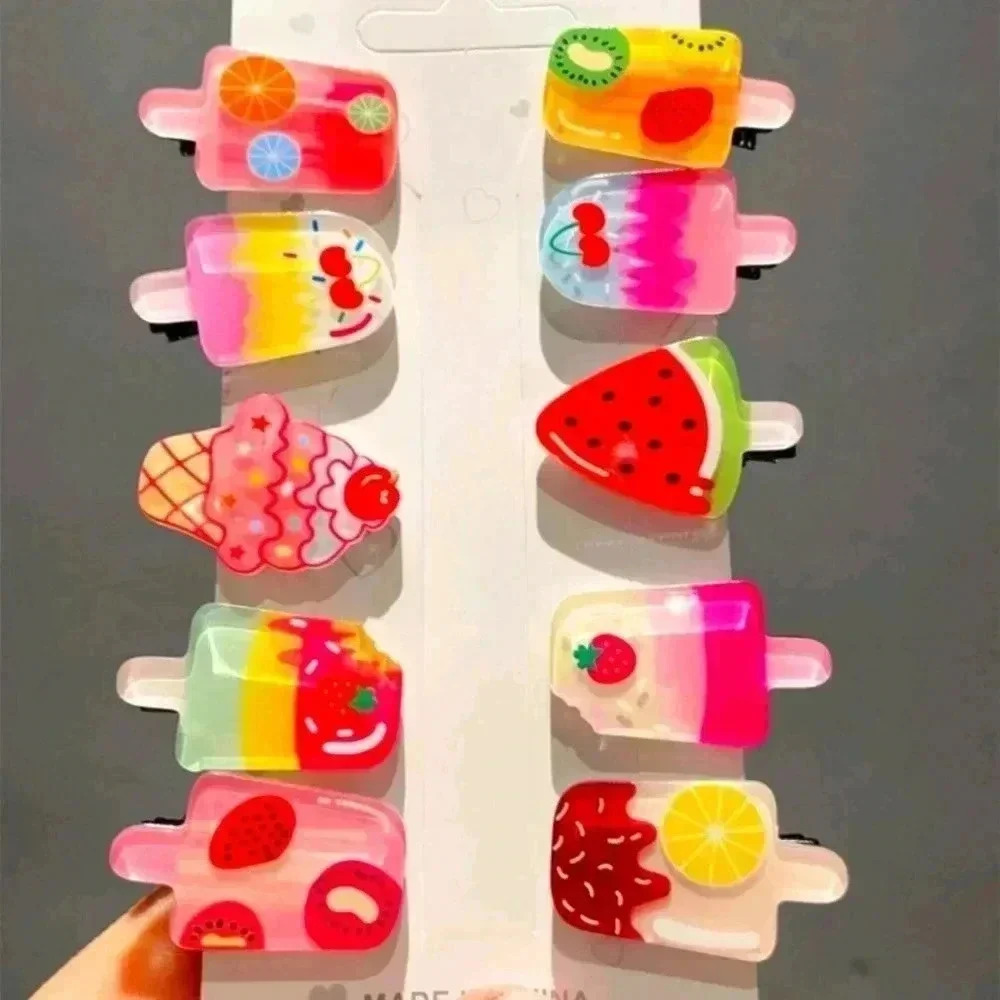 10 piece hair clip accessory girls cute fun watermelon popsicles jewelry fashion